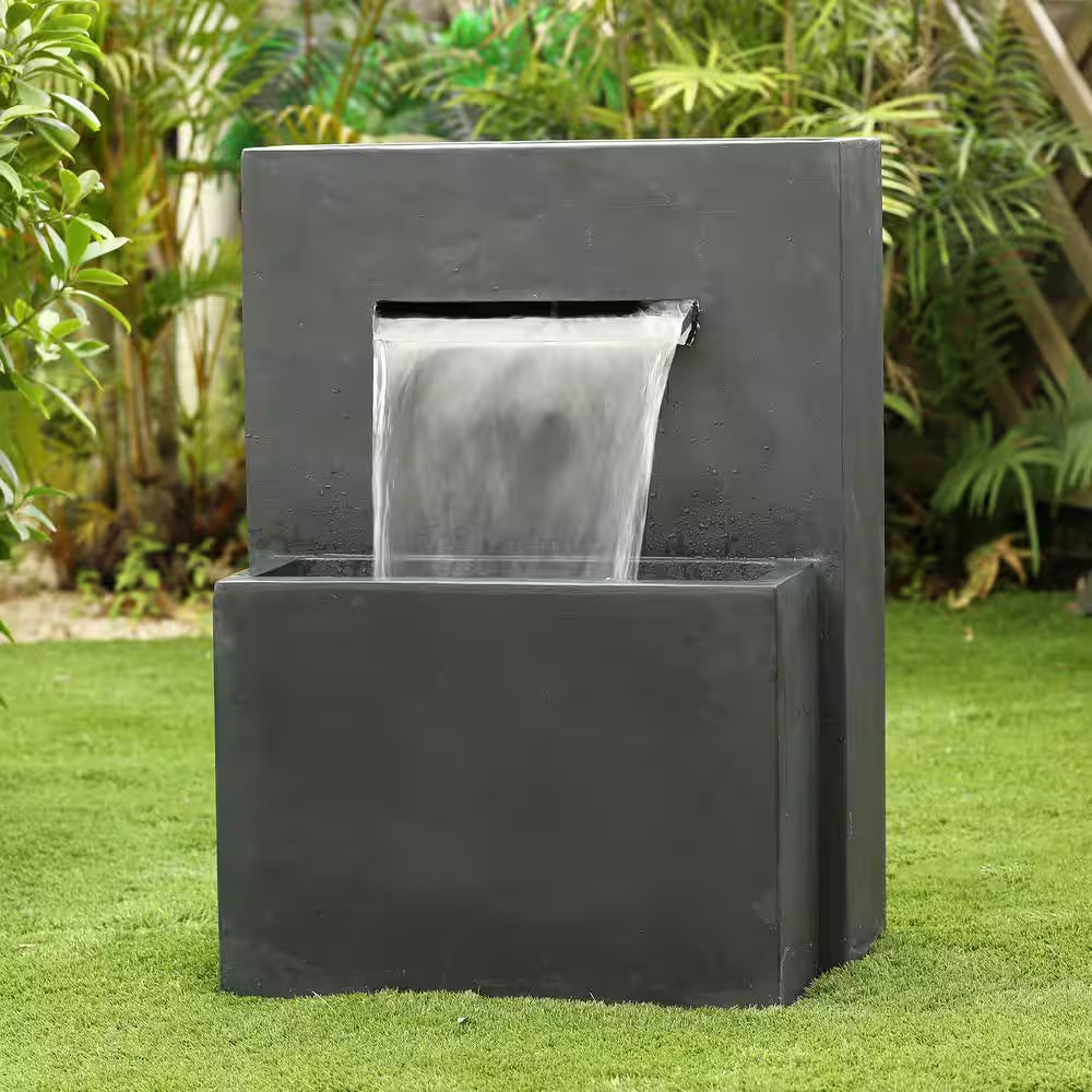 Gray Polyresin Modern Rectangular Waterfall Outdoor Fountain