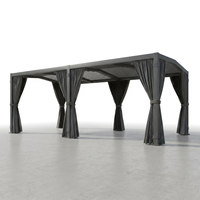 12X20 Louvered Pergola,Dark Grey Aluminum Frame with Adjustable Rainproof Roof, Featuring Waterproof Curtains and Nets — Studio Shot