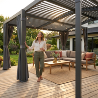 12X20 Louvered Pergola,Dark Grey Aluminum Frame with Adjustable Rainproof Roof, Featuring Waterproof Curtains and Nets — Lifestyle