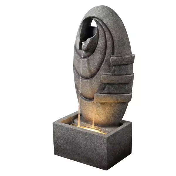 31 In. Outdoor Cascade Fountain with LED Light, Adjustable Flow and Electric Pump in Gray