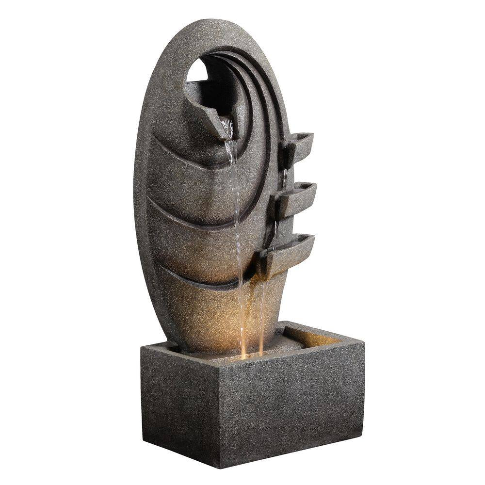 31 In. Outdoor Cascade Fountain with LED Light, Adjustable Flow and Electric Pump in Gray