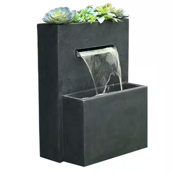Gray Polyresin Modern Rectangular Waterfall Outdoor Fountain