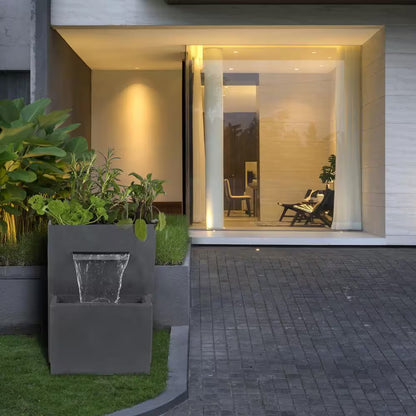 Gray Polyresin Modern Rectangular Waterfall Outdoor Fountain
