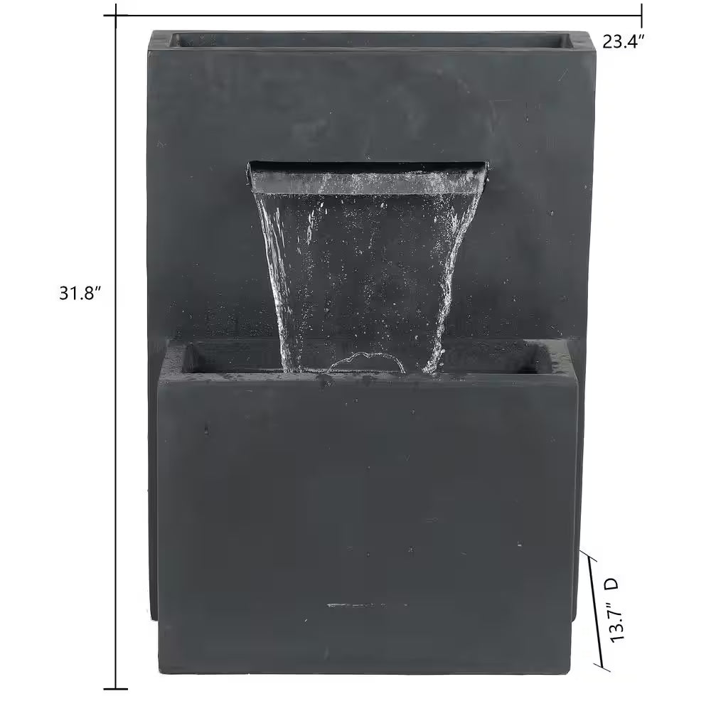 Gray Polyresin Modern Rectangular Waterfall Outdoor Fountain
