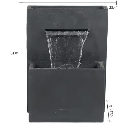 Gray Polyresin Modern Rectangular Waterfall Outdoor Fountain