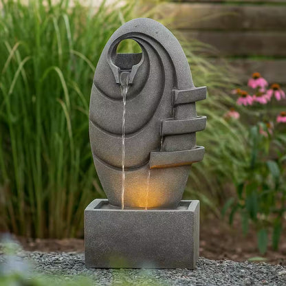 31 In. Outdoor Cascade Fountain with LED Light, Adjustable Flow and Electric Pump in Gray