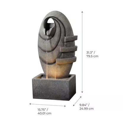 31 In. Outdoor Cascade Fountain with LED Light, Adjustable Flow and Electric Pump in Gray