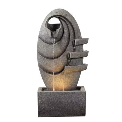 31 In. Outdoor Cascade Fountain with LED Light, Adjustable Flow and Electric Pump in Gray