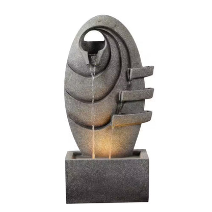 31 In. Outdoor Cascade Fountain with LED Light, Adjustable Flow and Electric Pump in Gray