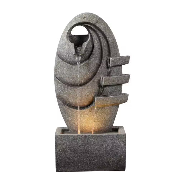 31 In. Outdoor Cascade Fountain with LED Light, Adjustable Flow and Electric Pump in Gray